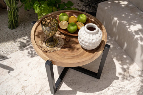 Teak houten bord 'Teak Root Organic' in boho interieursetting
