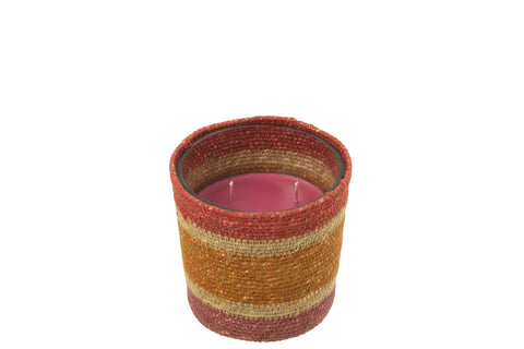 J-Line geurkaars 'Rotan Burgundy' small formaat in rotan houder met warme burgundy tinten