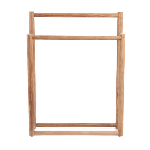 Handgemaakte Rustic handdoekhanger uit gerecycleerd teak – frontaal beeld