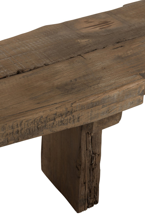 Detail van het houten zitvlak van de J-Line bank Rough.