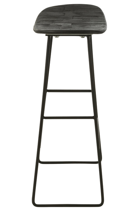 Zijkant van de J-Line barstoel Rectangular, zwart houten zitvlak en metalen frame.