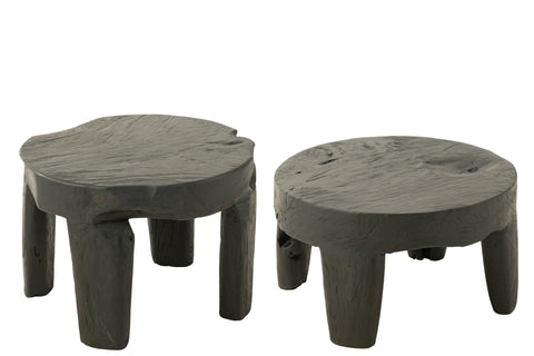 Zijkant van de J-Line bijzettafels Negro, zwart houten design.