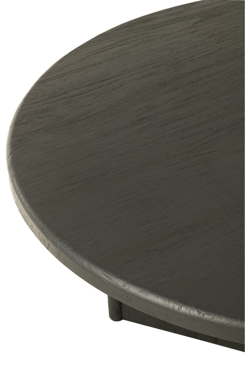 Detail van het ronde tafelblad van de J-Line eettafel Negro in zwart hout.