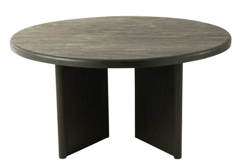 Ronde J-Line eettafel Negro van zwart gerecycleerd hout, volledig vooraanzicht.