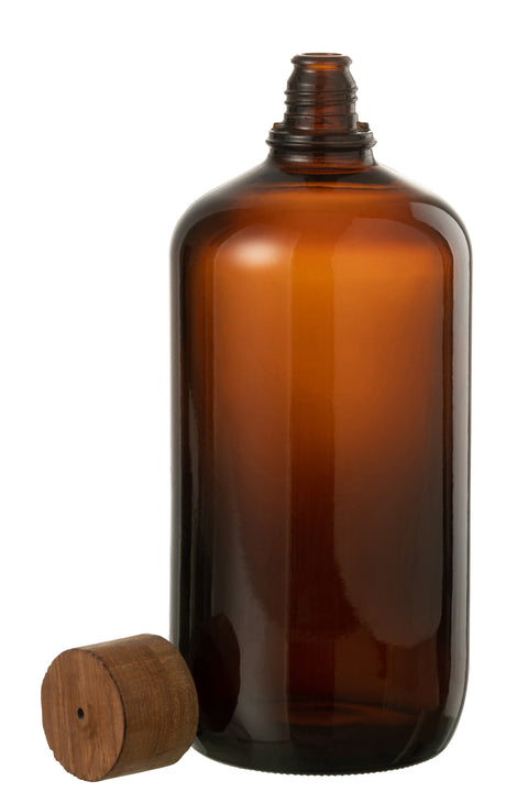 J-Line fles Vintage Brown van glas met houten dop, vooraanzicht