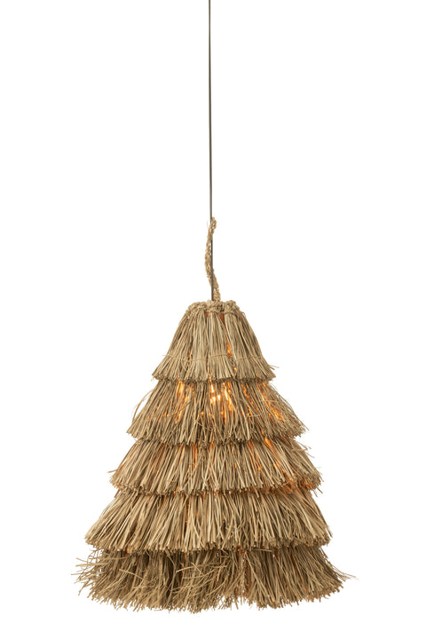 J-Line hanglamp Layers van zeegras, brandend en sfeervol verlicht.