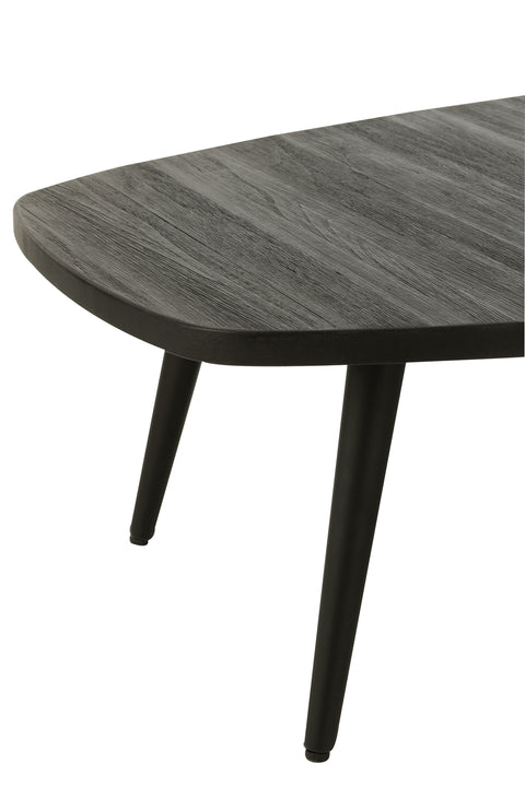 Zijkant van de J-Line koffietafel Rectangular, zwart houten tafelblad en metalen frame.