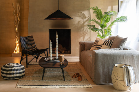 J-Line koffietafel Rectangular in beige bohemian interieur met natuurlijke accenten.