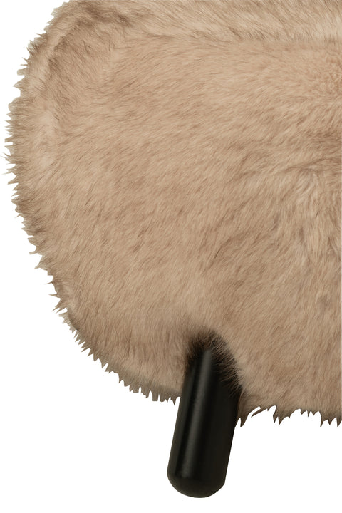 Detail van de houten poten van het J-Line krukje Fur Large in beige