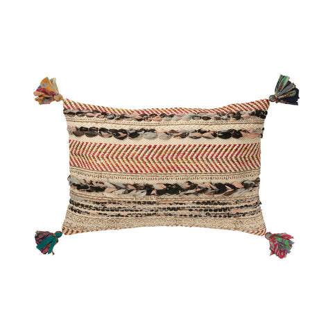 Bruin gevlochten sierkussen J-Line 'Braided Chindi' in katoen, linnen en polyester – 40x60 cm