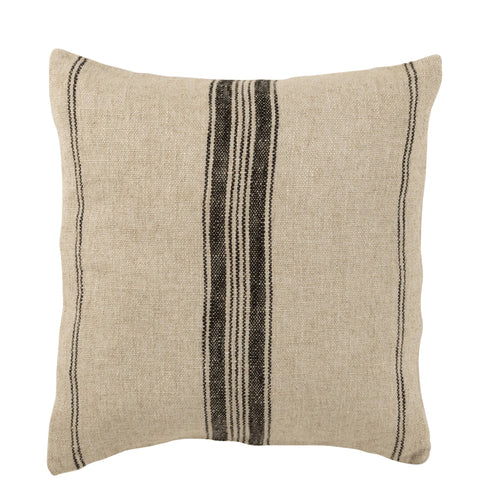 Voorzijde van het J-Line Kussen ‘Linen Beige’ met beige basis en subtiele donkere strepen