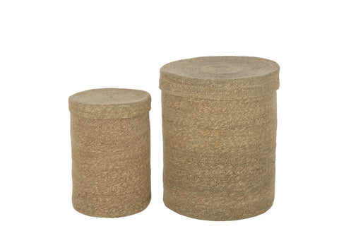 J-Line Mand Natural set van 2 manden met deksel in zeegras