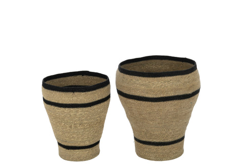 Set van 2 J-Line Round Striped manden in naturel en zwart, volledig weergegeven.