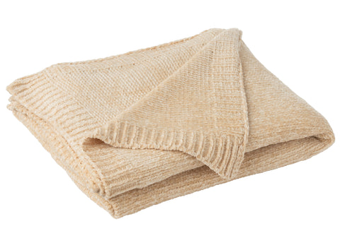 J-Line Plaid Chenille Beige – half opengeplooide plaid met chenille structuur