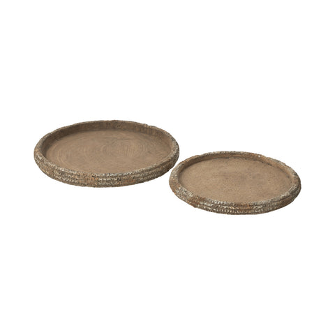Set van 2 decoratieve cementen plateaus van J-Line in natuurlijke tinten – large en small