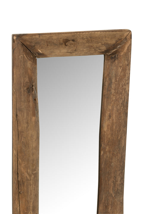 Detail van het rustieke houten frame van de J-Line Spiegel 'Rectangle'