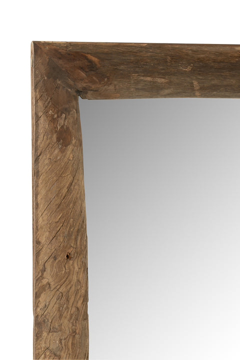 Detail van houten hoek en glas van J-Line Spiegel Rectangle Large.