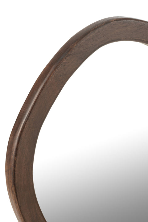 Detail van het mangohouten kader van J-Line Spiegel Whisp Small.