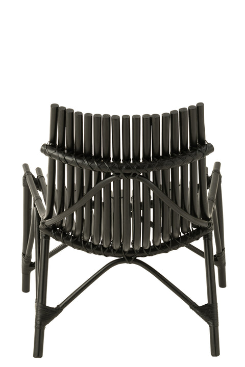 Achteraanzicht van de J-Line stoel Rattan, zwart rotan frame.