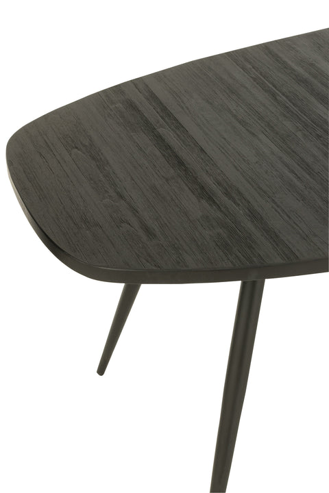 Detail van het zwarte houten tafelblad van J-Line tafel Oval.
