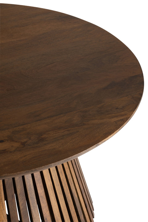 Close-up van het tafelblad van J-Line Tafel Vincent, bruin mangohout