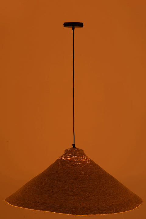 J-Line Hanglamp Cone Natural – sfeervolle zeegras hanglamp met warme verlichting in het donker