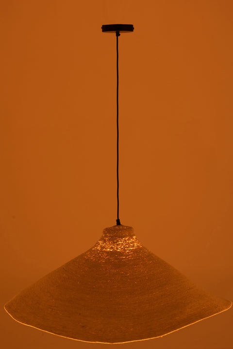 J-Line Hanglamp Cone White – zeegras hanglamp met warme sfeerverlichting in het donker