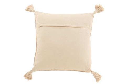 Achterzijde van J-Line kussen ‘Jute Beige’ – geweven structuur van katoen en jute in naturel beige tint