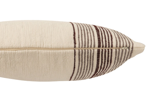 J-Line Kussen Striped Cotton – beige kussen met bruine strepen, zijaanzicht