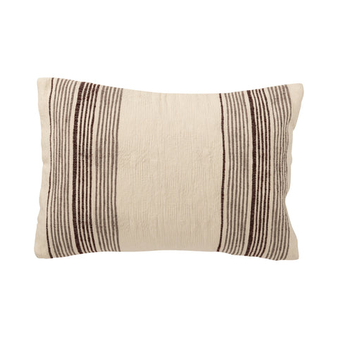 J-Line Kussen Striped Cotton – beige kussen met bruine onregelmatige strepen, vooraanzicht