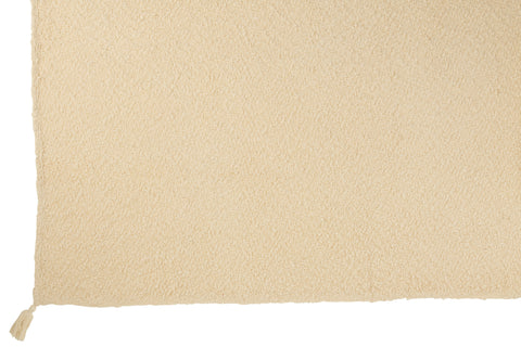 J-Line Plaid Cotton Cream – katoenen plaid in beige/ivoor met kwasten, opengevouwen