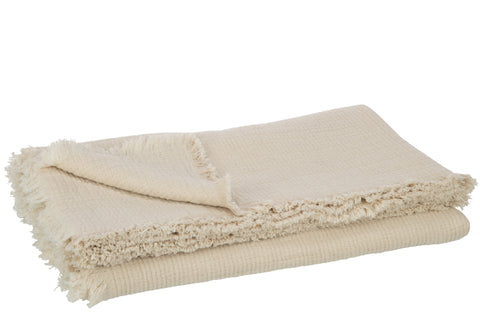 J-Line plaid ‘Muslin’ in beige – gevouwen plaid van katoenmix met franjes en zachte structuur