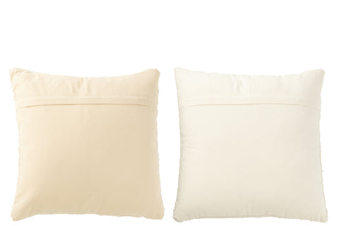 J-Line Set van 2 Kussens Cotton Cream – katoenen kussens beige/ivoor achterzijde
