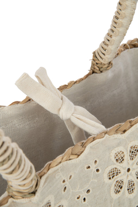 Detail van de binnenzijde van strandtas ‘Flowers Crochet’ – licht en praktisch interieur van polyester