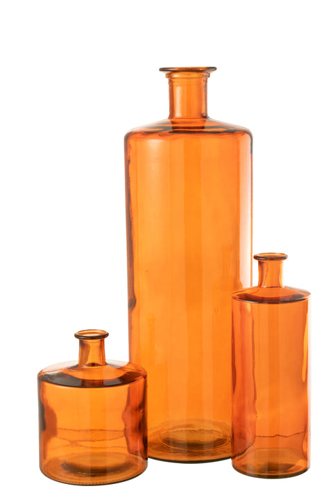 J-Line vazen ‘Color’ in large, medium en small – set oranje glazen vazen in verschillende hoogtes met zachte glans en ronde vormen
