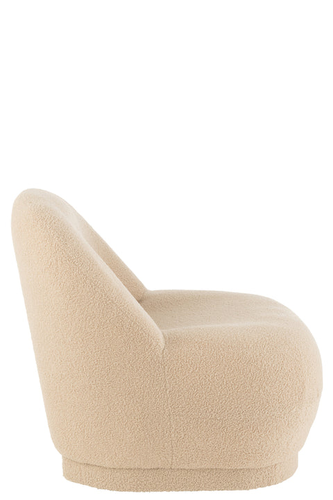 J-Line Zetel Teddy Warm Beige – zijkant van bouclé fauteuil