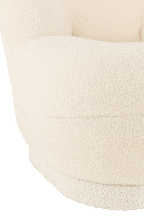 Detail zachte bouclé bekleding van J-Line zetel 'Teddy White'
