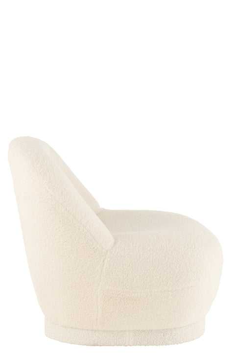 Witte bouclé fauteuil 'Teddy White' van J-Line, zijkant