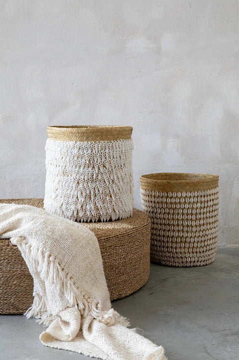 Set Mand The Pandan #1 en #2 – boho manden van pandan en schelpen