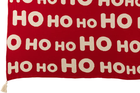 Open plaid met rode achtergrond en witte letters in feestelijke kerststijl