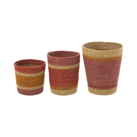 Set van drie J-Line geurkaarsen 'Rotan Burgundy' in small, medium en large formaat met rotan details