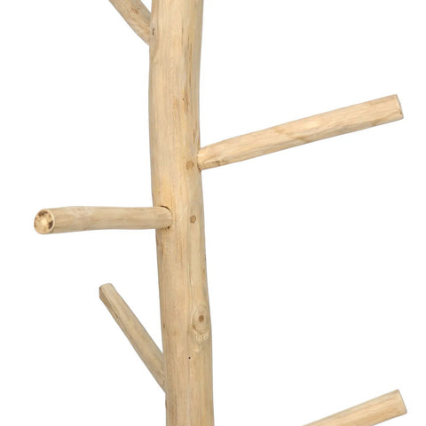 Detail van de houten ophanghaken van kapstok The Coat Hanger in naturel teak