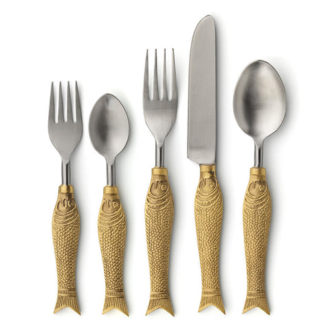 The Fish Shaped mes samen met bijpassende vork en lepel