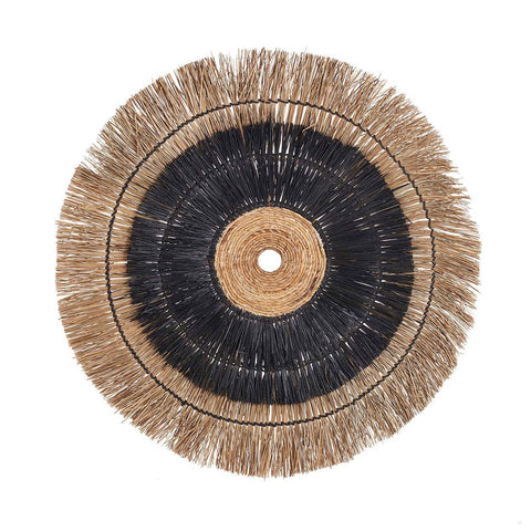 Ronde muurdecoratie Amazonia van bananenblad in naturel en zwart.
