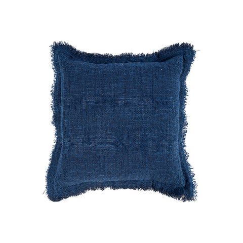 Achterzijde van de Bazar Bizar The Azure Fringe Indian Blue kussenhoes in effen diepblauw.
