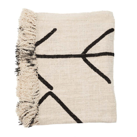 Bazar Bizar The Evil Eye plaid opgeplooid met focus op de geweven textuur.