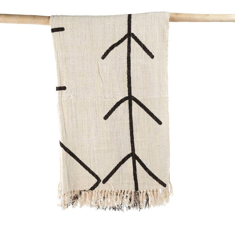 Bazar Bizar The Evil Eye plaid omhoog gehouden zodat het zwart-witte dessin volledig zichtbaar is.