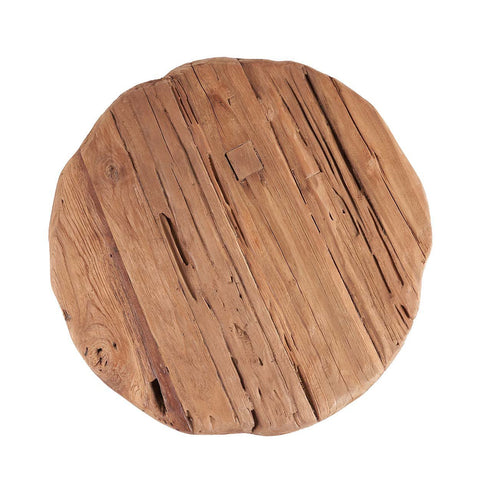 Bovenzijde van de naturel teakhouten bijzettafel The Marbunta