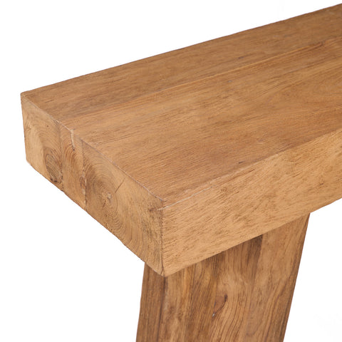 Detail van de bovenzijde van de naturel teakhouten The Stance console