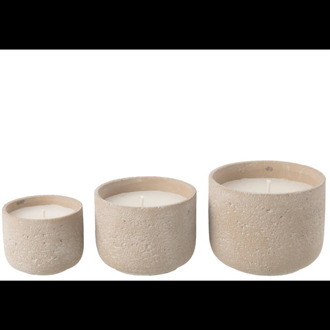 Set buitenkaarsen cement beige J-Line small medium large samen gestyled